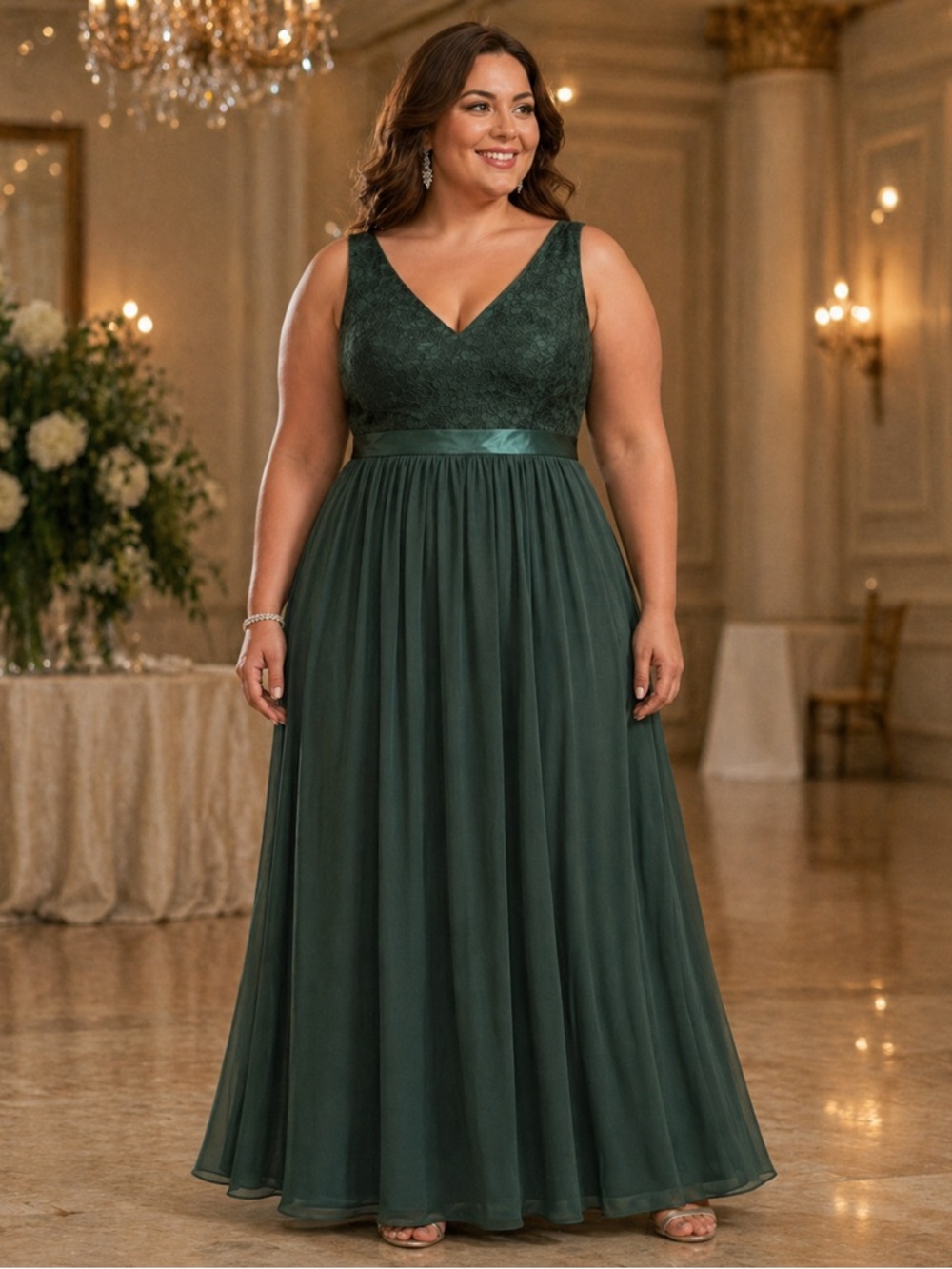 Dark Green Lace Sleeveless Maxi Dress 3XL